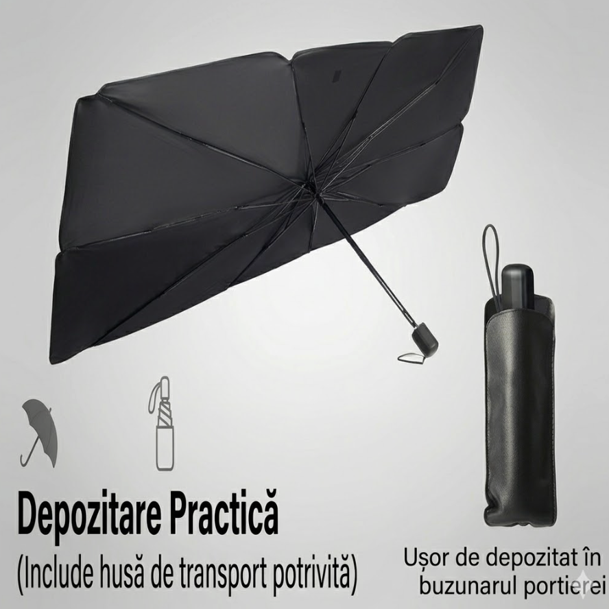 Parasolar auto pliabil, tip umbrelă-compatibil cu orice tip de mașină