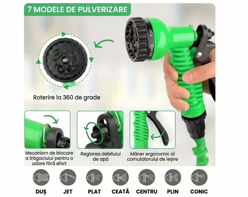 Furtun Magic Extensibil 30M+ Pistol Spray/ NU SE ÎNCURCĂ 1+1 GRATIS