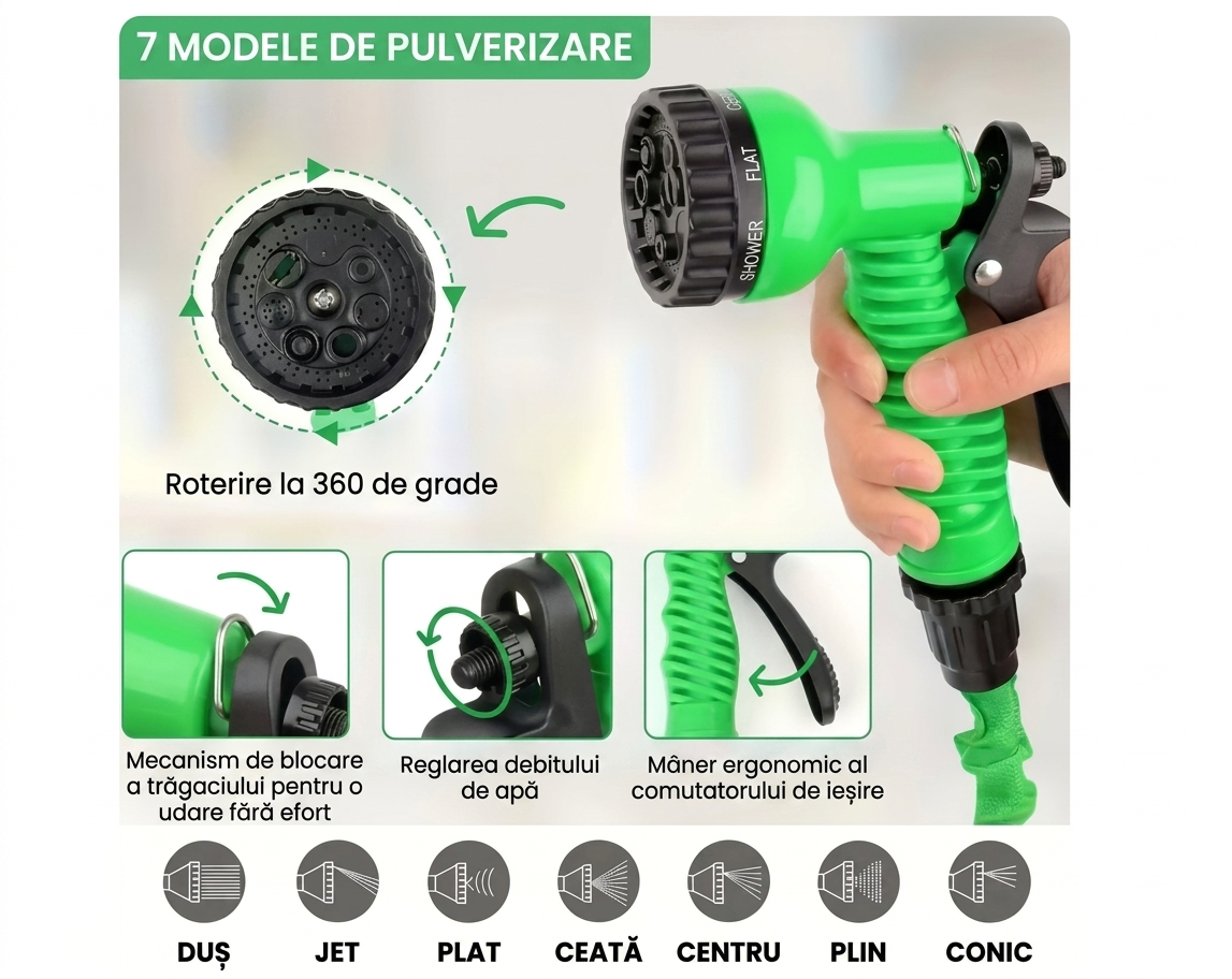 Furtun Magic Extensibil 30M+ Pistol Spray/ NU SE ÎNCURCĂ 1+1 GRATIS